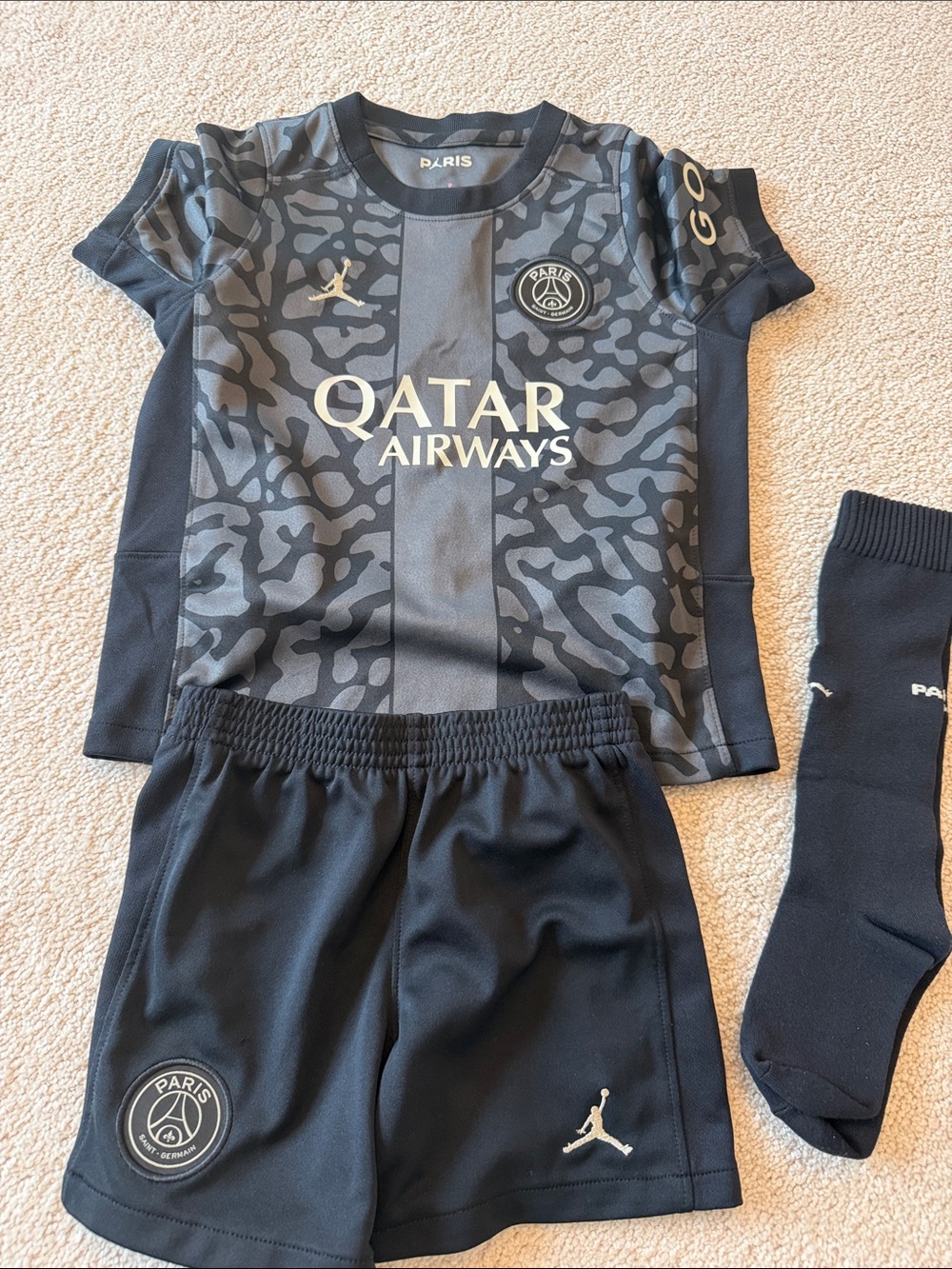 Aris Black & Gray Kids Soccer Jersey and Shorts Set